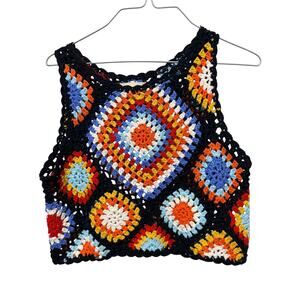 Altar’d State Crochet Granny Square Boho Tank Top Multicolor Knit Size M